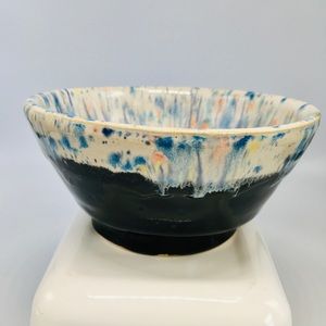 New Black, Blue & White Handmade Studio Art Pottery Bowl. 5.5x3 inches